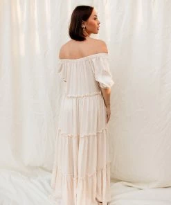 FORE COLLECTION BUMP FRIENDLY Field Of Love Ruffle Tiered Maxi Dress- Cream