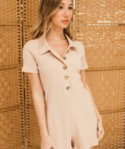 BT MADE IN THE USA Florence Cotton Collared Ribbed Romper