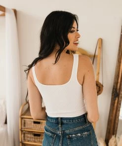 BT Bri Square Neck Ribbed Brami - White TOPS