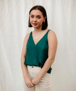 WL TOPS Florence Satin Cami Tank - Green