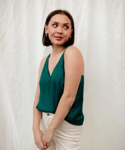 WL TOPS Florence Satin Cami Tank - Green