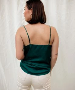 WL TOPS Florence Satin Cami Tank - Green