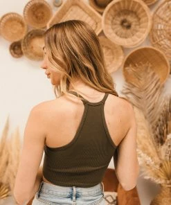 BT TOPS Tammy Ribbed Crop Top - Moss