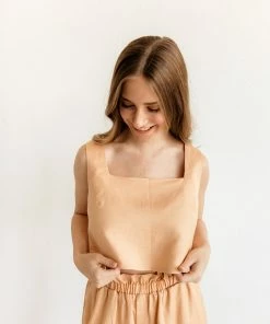 MABLE MATCHING SETS Cooper Linen Blend Crop Top