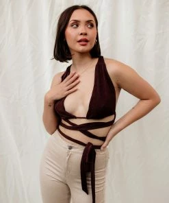 PEPPERMAYO Beverly Tie Crop - Chocolate Brown TOPS