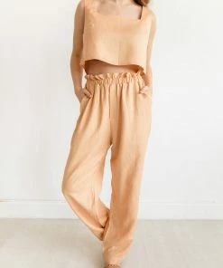 MABLE MATCHING SETS Cooper Linen Blend Crop Top