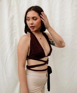 PEPPERMAYO Beverly Tie Crop - Chocolate Brown TOPS