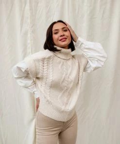 LOVE TREE TOPS Winnie Cable Knit Sweater With Attached Sleeves