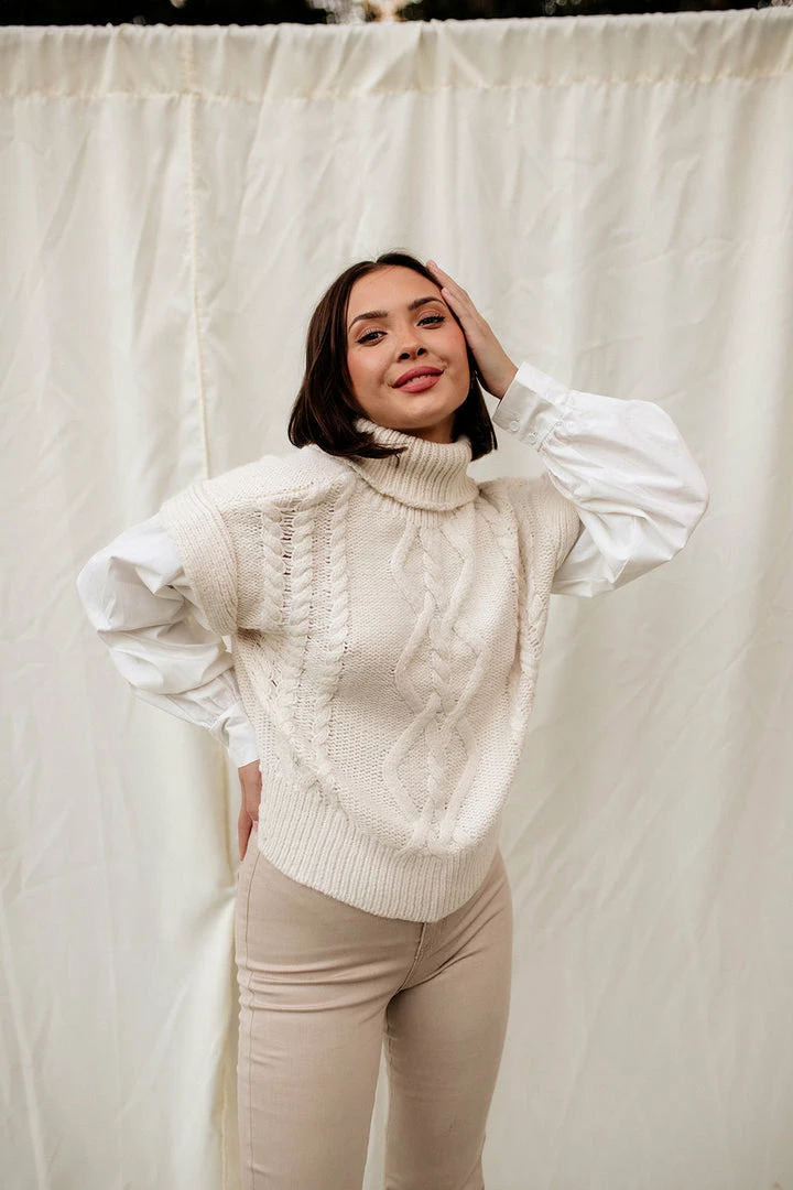 LOVE TREE TOPS Winnie Cable Knit Sweater With Attached Sleeves 3 LOVE TREE TOPS Winnie Cable Knit Sweater With Attached Sleeves