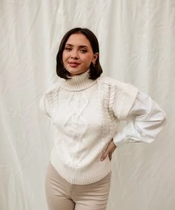 LOVE TREE TOPS Winnie Cable Knit Sweater With Attached Sleeves 13 LOVE TREE TOPS Winnie Cable Knit Sweater With Attached Sleeves