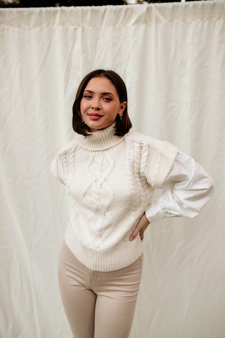 LOVE TREE TOPS Winnie Cable Knit Sweater With Attached Sleeves 5 LOVE TREE TOPS Winnie Cable Knit Sweater With Attached Sleeves