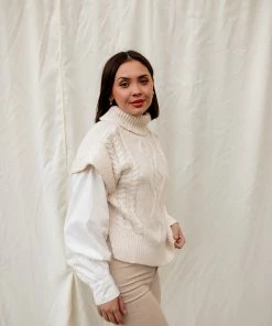 LOVE TREE TOPS Winnie Cable Knit Sweater With Attached Sleeves 15 LOVE TREE TOPS Winnie Cable Knit Sweater With Attached Sleeves