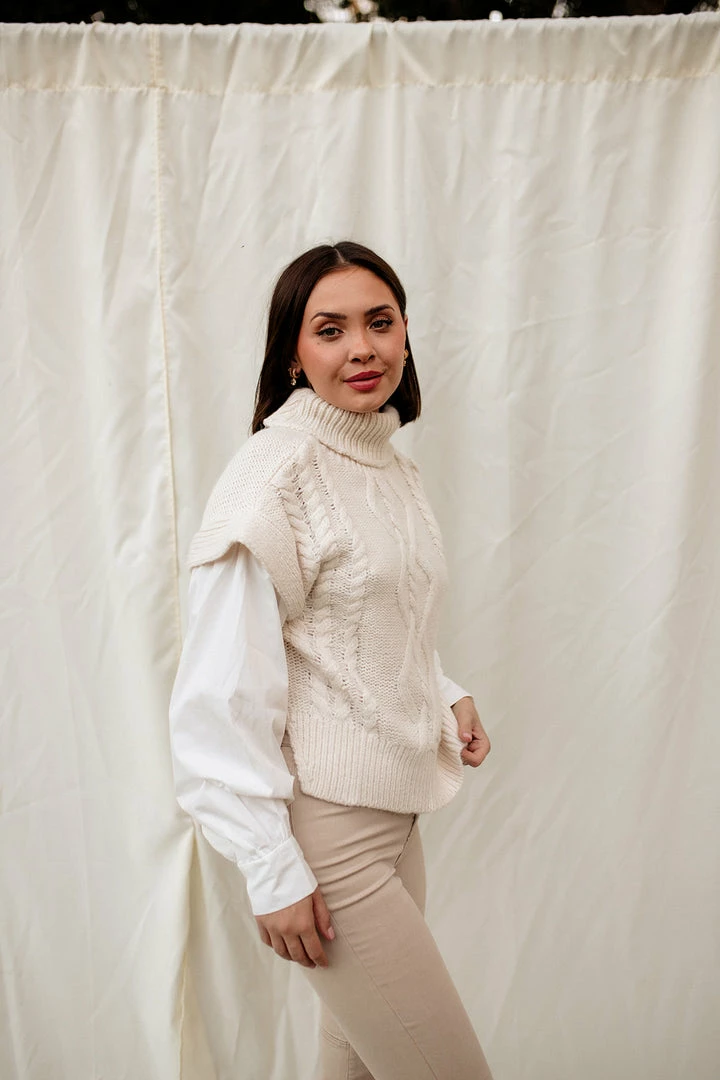 LOVE TREE TOPS Winnie Cable Knit Sweater With Attached Sleeves 7 LOVE TREE TOPS Winnie Cable Knit Sweater With Attached Sleeves