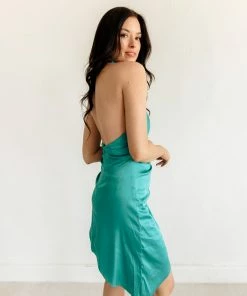 DO + BE COLLECTION Cailey Satin Asymmetrical Halter Mini Dress DRESSES