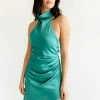 DO + BE COLLECTION Cailey Satin Asymmetrical Halter Mini Dress DRESSES