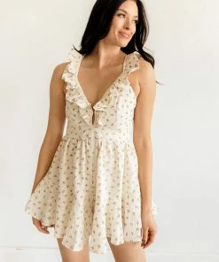 MABLE Claire Cotton Eyelet Ruffle Romper BRIDAL