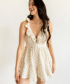 MABLE Claire Cotton Eyelet Ruffle Romper BRIDAL