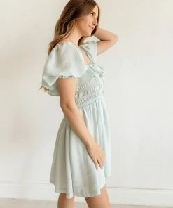 MABLE BUMP FRIENDLY Cloud Nine Smocked Mini Dress - Baby Blue