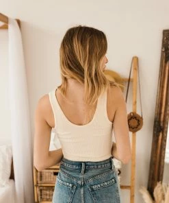 BT TOPS Izzy Ribbed Crop Tank - Cream