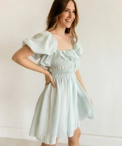 MABLE BUMP FRIENDLY Cloud Nine Smocked Mini Dress - Baby Blue