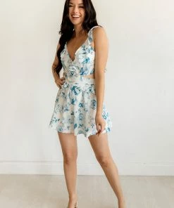 DO + BE COLLECTION BRIDAL Fine Tune Floral Cutout Ruffle Romper