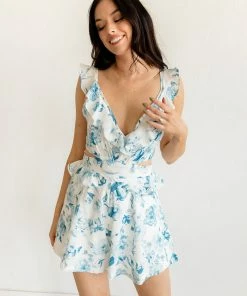 DO + BE COLLECTION BRIDAL Fine Tune Floral Cutout Ruffle Romper