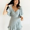 ONE & ONLY COLLECTIVE DRESSES Penny Wrap Satin Ruffle Mini Dress