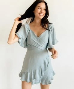 ONE & ONLY COLLECTIVE DRESSES Penny Wrap Satin Ruffle Mini Dress