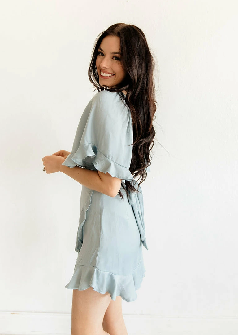 ONE & ONLY COLLECTIVE DRESSES Penny Wrap Satin Ruffle Mini Dress 7 ONE & ONLY COLLECTIVE DRESSES Penny Wrap Satin Ruffle Mini Dress