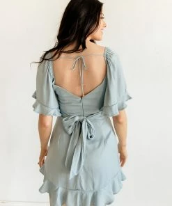 ONE & ONLY COLLECTIVE DRESSES Penny Wrap Satin Ruffle Mini Dress