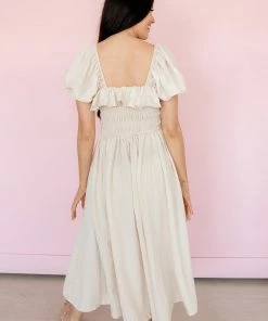 MABLE On Cloud Nine Smocked Ruffle Midi Dress