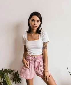 LE LIS MATCHING SETS Lizzie Acid Wash Paper Bag Shorts