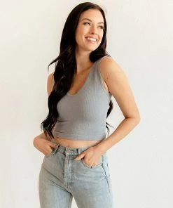 BT Izzy Ribbed Crop Tank - Chambray BEST SELLERS