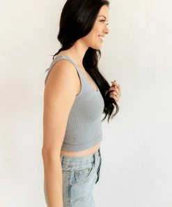 BT Izzy Ribbed Crop Tank - Chambray BEST SELLERS