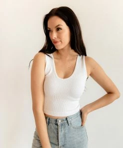 BT BEST SELLERS Izzy Ribbed Crop Tank - White