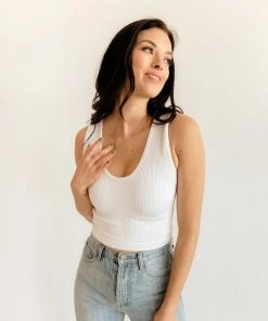 BT BEST SELLERS Izzy Ribbed Crop Tank - White