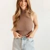 BT Molly Seamless Ribbed Mock Neck Top - Mocha TOPS