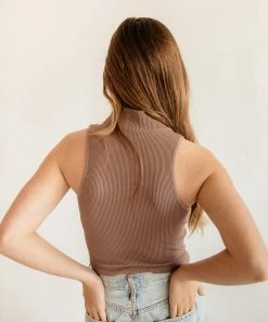 BT Molly Seamless Ribbed Mock Neck Top - Mocha TOPS