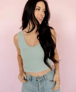 BT Izzy Ribbed Crop Tank - Dusty Mint BEST SELLERS