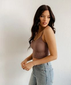 BT Sydney Ribbed Seamless Crop Tank - Espresso