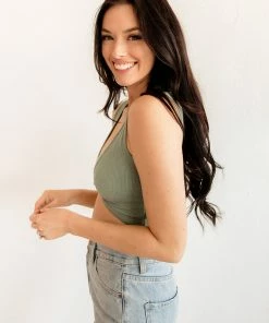 BT TOPS Tori Reversible Twist Crop Top - Dusty Sage