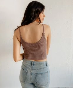 BT Sydney Ribbed Seamless Crop Tank - Espresso