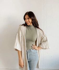 BT TOPS Ventura Mixed Yarn Knit Sweater Cardigan - Taupe