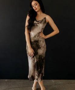 GRADE & GATHER Barron Tie Dye Satin Midi Slip Dress DATE NIGHT