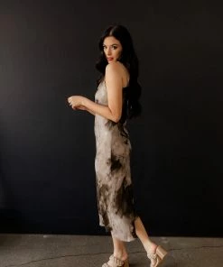 GRADE & GATHER Barron Tie Dye Satin Midi Slip Dress DATE NIGHT