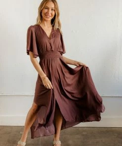 GRADE & GATHER Sabrina Satin Smocked Maxi Dress DRESSES