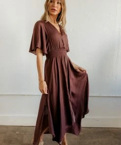 GRADE & GATHER Sabrina Satin Smocked Maxi Dress DRESSES