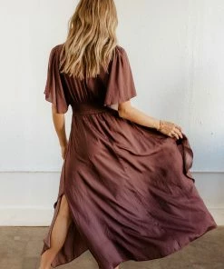 GRADE & GATHER Sabrina Satin Smocked Maxi Dress DRESSES