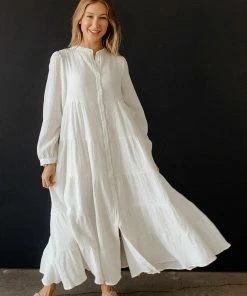 LEIA & CO Isadore Cotton Tiered Boho Midi Dress BRIDAL