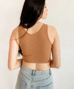BT Tori Reversible Twist Crop Top - Camel TOPS